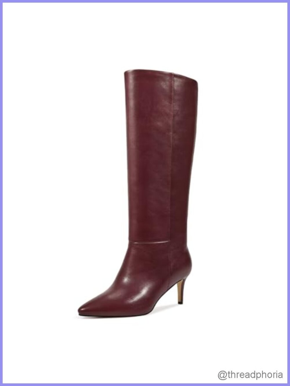 Knee High Boots, Pointed Toe Kitten Heel Faux Leather, Side Zipper